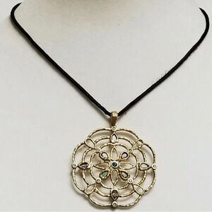 Ross Simons 925 Sterling Silver Gilt Vermeil FLOWER Pendant Necklace Black Cord